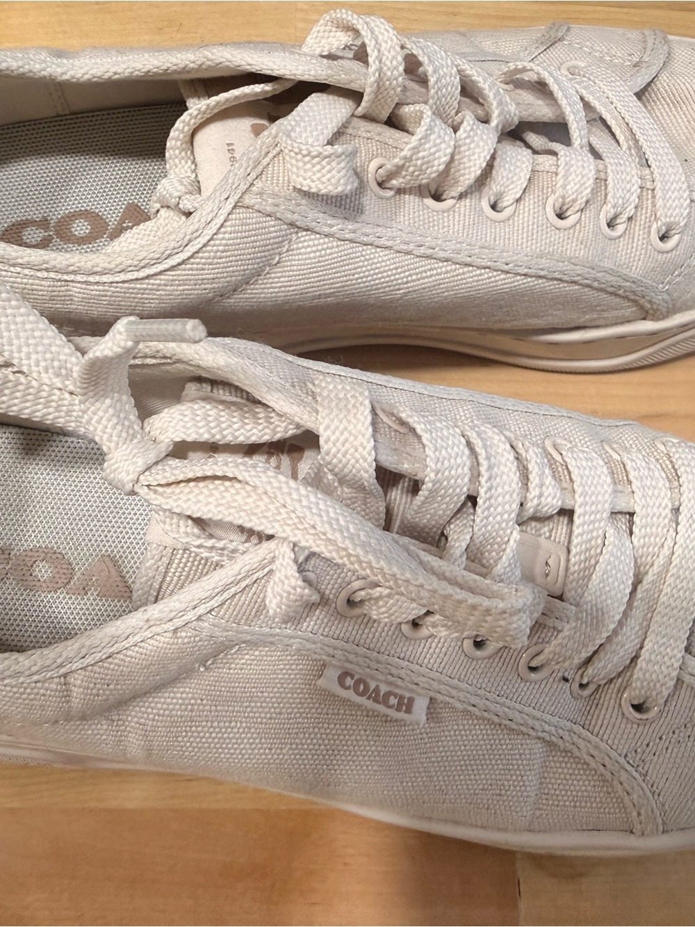 Coach Light Beige Canvas Low-Top Sneakers with Signature Detail - Picture 2 of 5